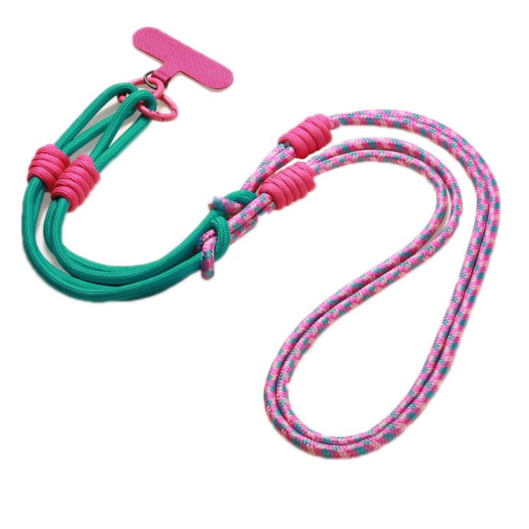 Multi-functional Adjustable Polyester Braided Phone Strap(Green Pink Purple + Rose Red Clip)