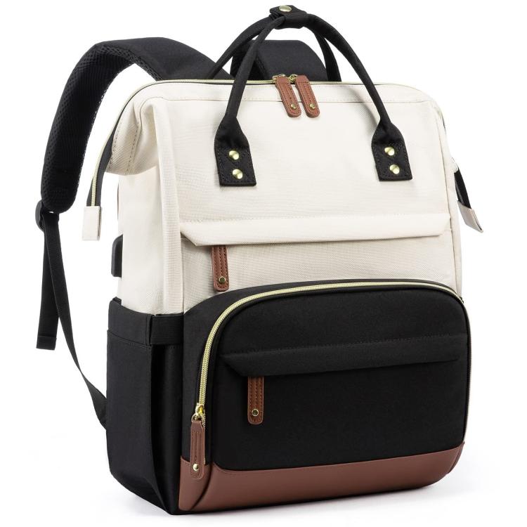 

Women Business Laptop Backpack with USB Charging Port & Luggage Strap - Fits 15.6 Inch Laptop for Work, College, Office, and Commuting(Black White)