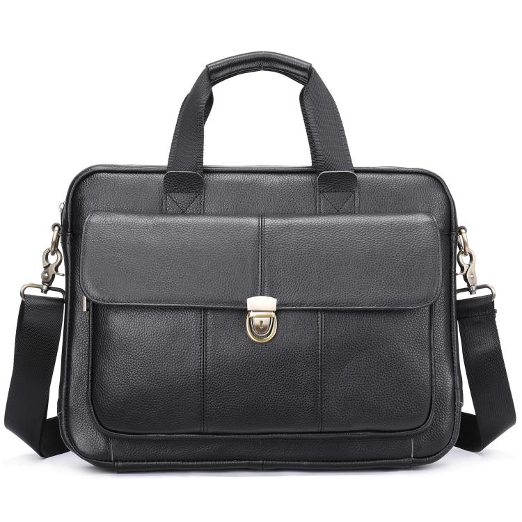 

Men Briefcase Casual Retro Leather Handbag Large Capacity Business Laptop Bag(Black)