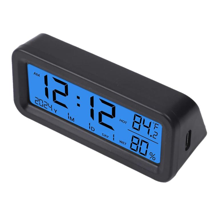 

Car Solar-powered Clock With Luminous Light Thermometer Humidity Meter(Blue-green Light)