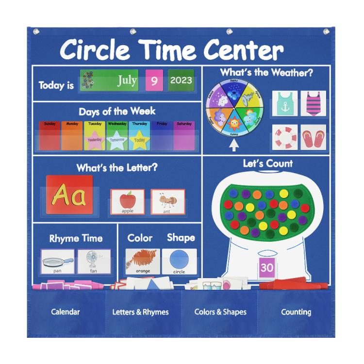 

Calendar Weather Cards/Alphabet Word Cards/Circular Time Learning Card Bag(Blue)