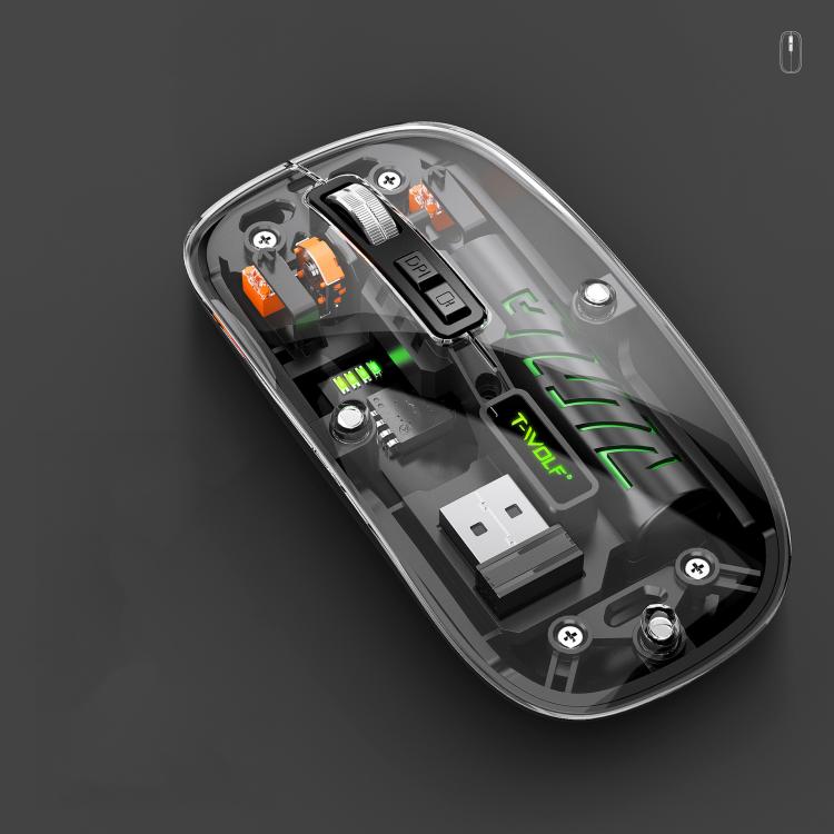 

T-WOLF X11 Transparent Wireless Mouse Dual Mode 2.4G+Bluetooth, USB-C Rechargeable with Magnetic Cover(Black)