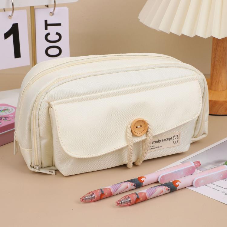 

Large Capacity Button Pen Case Simple Stationery Pouch For Students(White)