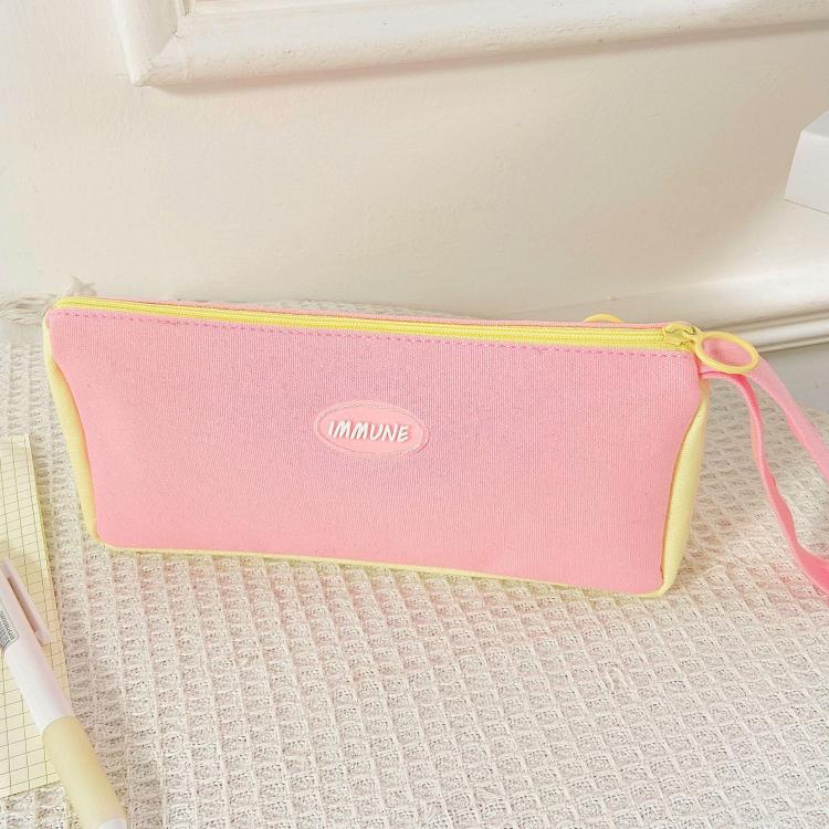 

Simple Zippered Triangular Pen Pouch Pencil Stationery Box(Pink)