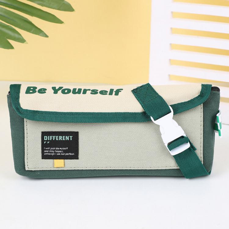 

Double Layer Large Capacity Flip-Top Triangular Pen Pouch Simple Canvas Stationery Pouch(Light Green)
