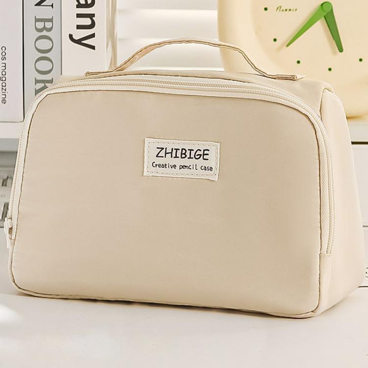 

Handheld Large Capacity Pen Pouch Simple Multifunctional Stationery Storage Bag For Students(Beige)
