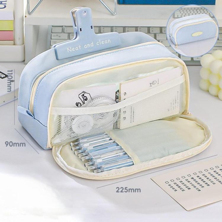 

Double Layer Large Capacity Pen Pouch Simple Stationery Box For Students(Blue)