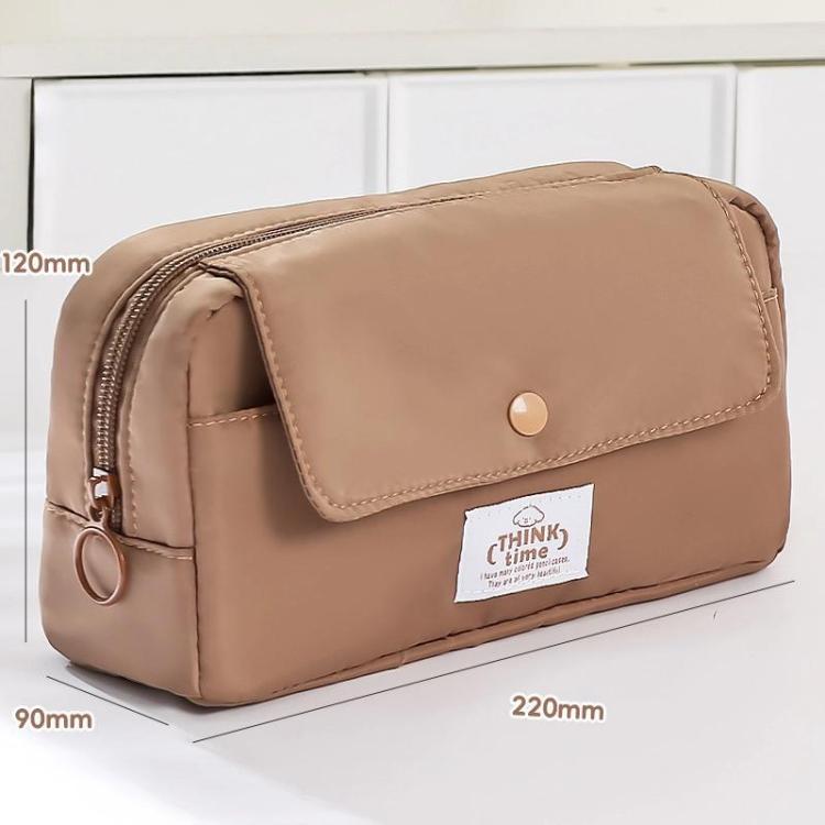 

Large Capacity Flip Top Pen Pouch Pencil Stationery Box With Snap Zipper(Coffee)
