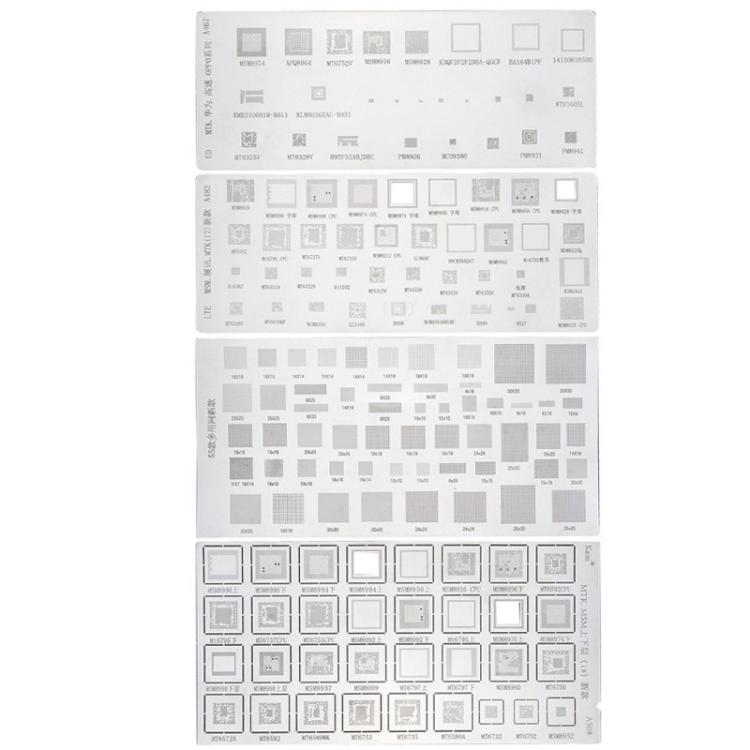 

Kaisi 4pcs Solder Paste Stencil Universal Mobile Phone BGA Reballing Stencils 55 Multi-purpose Steel Mesh, Model: A482+A467+A508