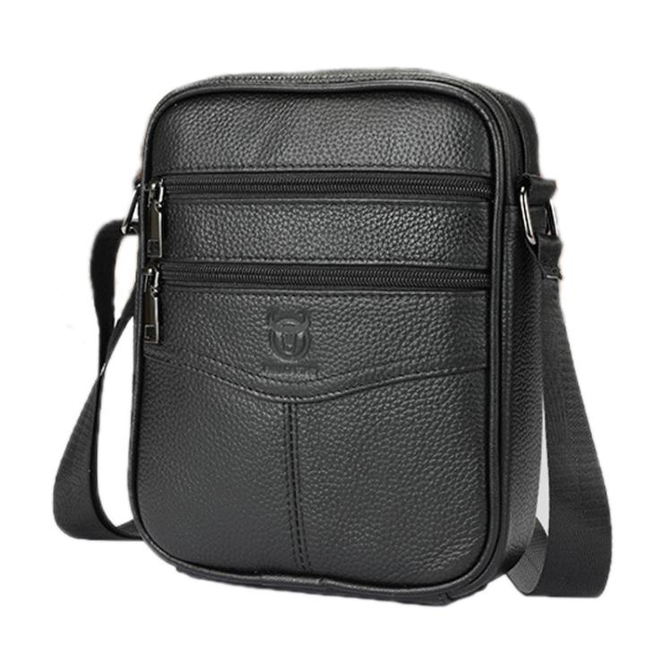 

BULL CAPTAIN 8-Inch Vintage Leather Shoulder Bag Crossbody Wallet(Black)