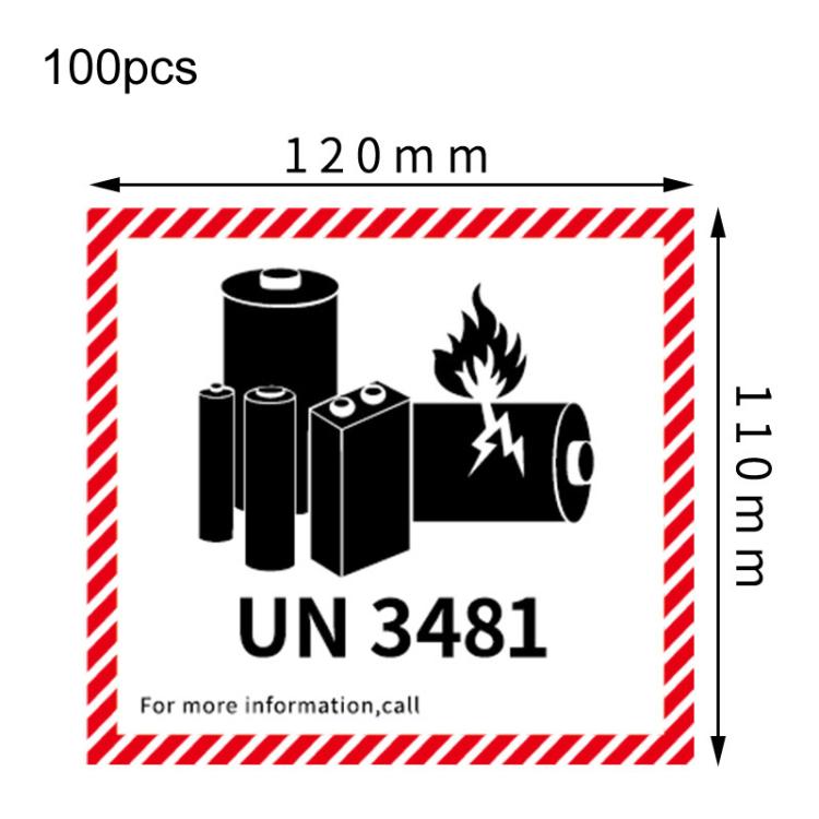 

100pcs Logistics Air Freight Carton Sealing Sticker Lithium Battery Label Fragile Label, Spec: UN3481: 11x12cm