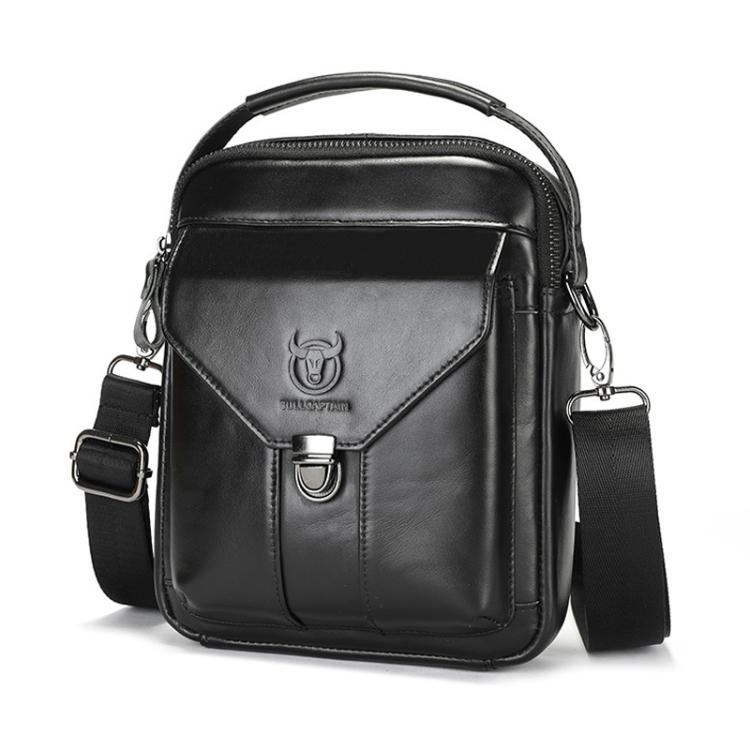 

BULL CAPTAIN 8-Inch Vintage Men Genuine Leather Crossbody Bag(Black)