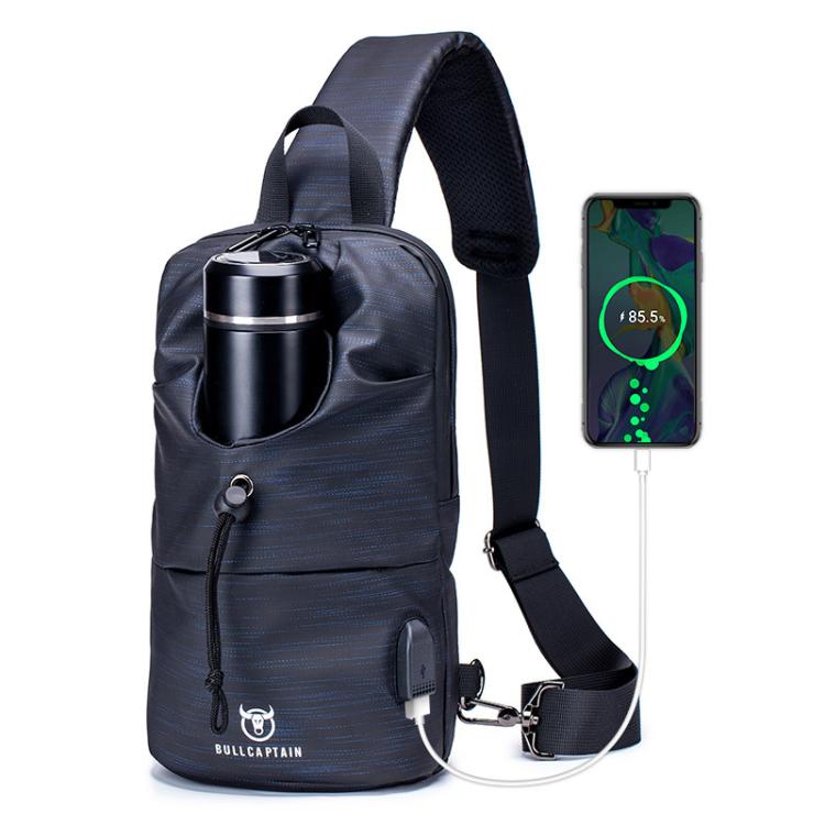 

BULL CAPTAIN Sports Bottle Bag Crossbody Oxford Bag(Blue Lines)
