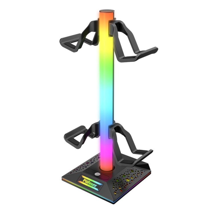 

Piifoxer RGB Luminous Headphone Stand Handle Display Stand Charging Expansion Port, Specification: USB 2.0+Type-C(Black)