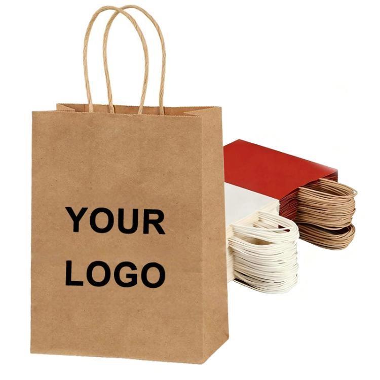 

Kraft Paper Takeout Bags With Handles for Coffee/Bakery/Cake Carry-Out, 50bags in one package 13x7x14.5cm Natural