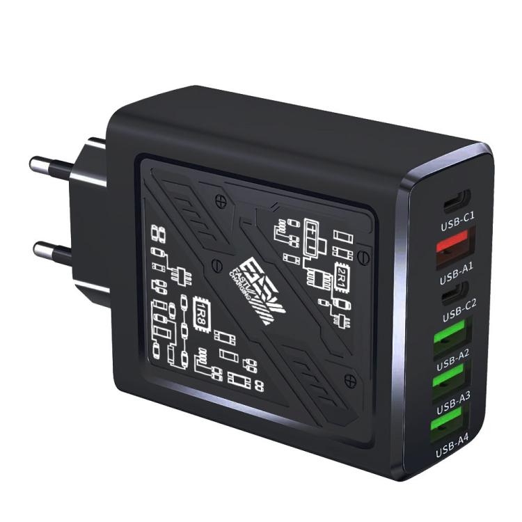 

65W 2Type-C PD+4USB 6 Interface Cell Phone Charger EU Plug (Black)