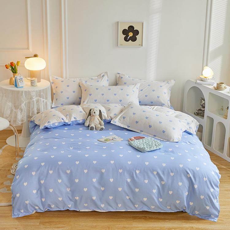 

4-Piece Aloe Vera Cotton Bed Sheet Set Brushed Washed Cotton Duvet Cover, Size: 1.5m(Heart Blue)