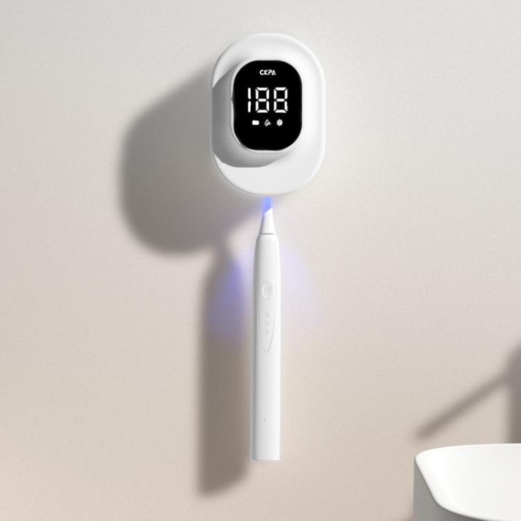 

CKPA Rechargeable UV Toothbrush Sterilizer and Holder with Smart Display, No-Drill Adhesive Mount for Electric Toothbrushes(White)