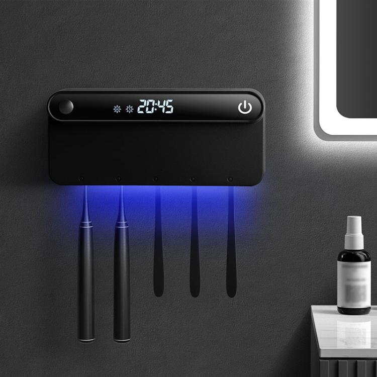 

Smart UV Toothbrush Sterilizer and Dryer with Human Sensor, Time Display, USB-C Fast Charging, No-Drill Wall-Mounted Holder(Black)