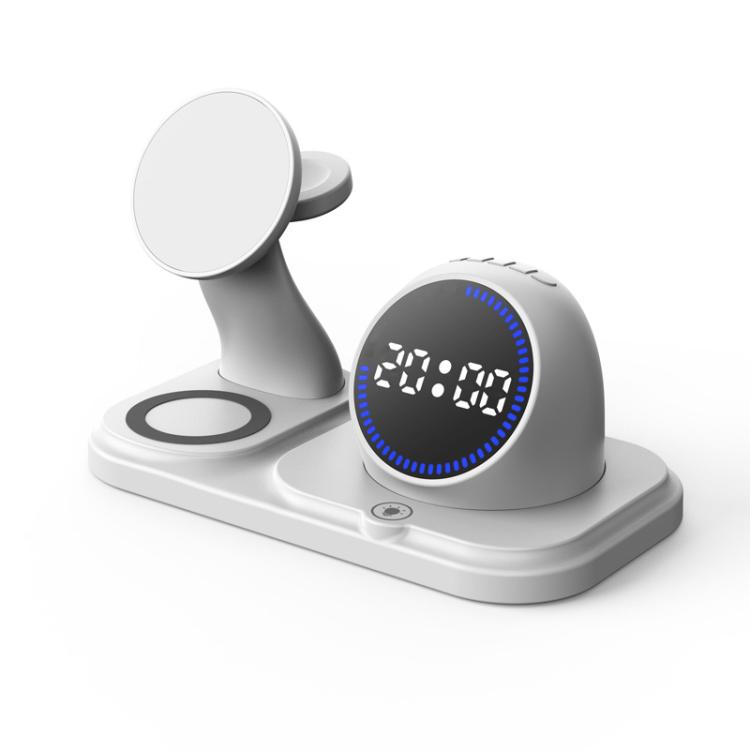 

6 in 1 Desktop Magnetic Wireless Charging Clock Countdown RGB Bluetooth Speaker(White)
