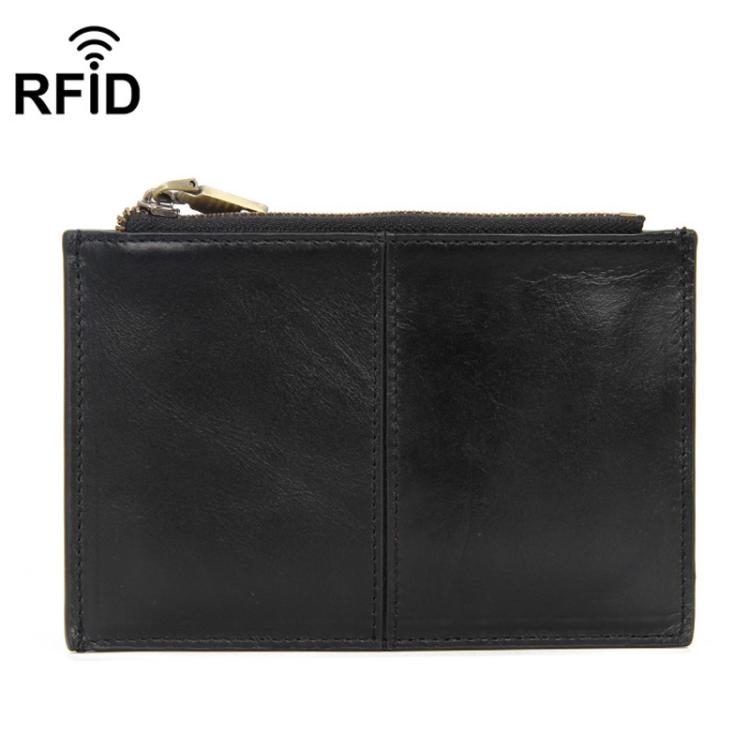 

Leather RFID Anti-Scanning Zipper Wallet Ultra-Thin Foldable Anti-Magnetic Card Clip(Black)