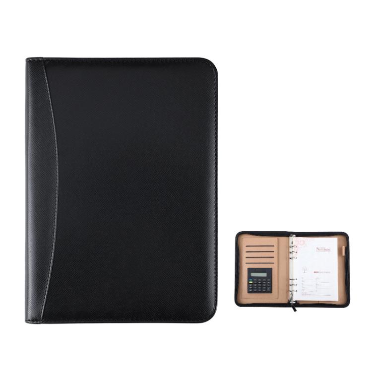 

A5 PU Leather Zipper Organizer & Refillable Notebook with 8-Digit Calculator, Multi-Card Slots & Receipt Compartment(Black)