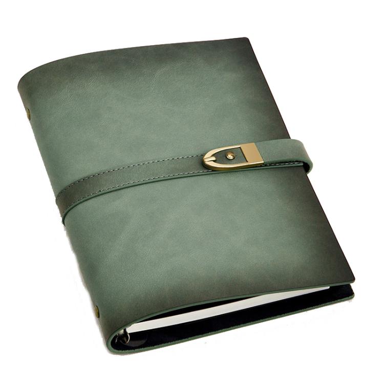 

A5 Genuine Leather Travel Journal Refillable Notebook with Vintage Soft Cover & Antique Brass Buckle Closure(Green)