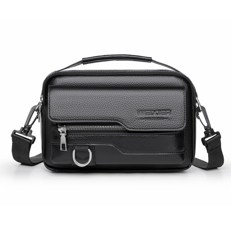 

WEIXIER D823 Men PU Waterproof Flip-Top Crossbody Bag Commuting Shoulder Bag(Black)