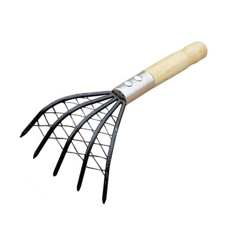

Short Clam Rake With Mesh Pocket Seaside Beach Rake Wooden Handle Small Iron Rake Tool