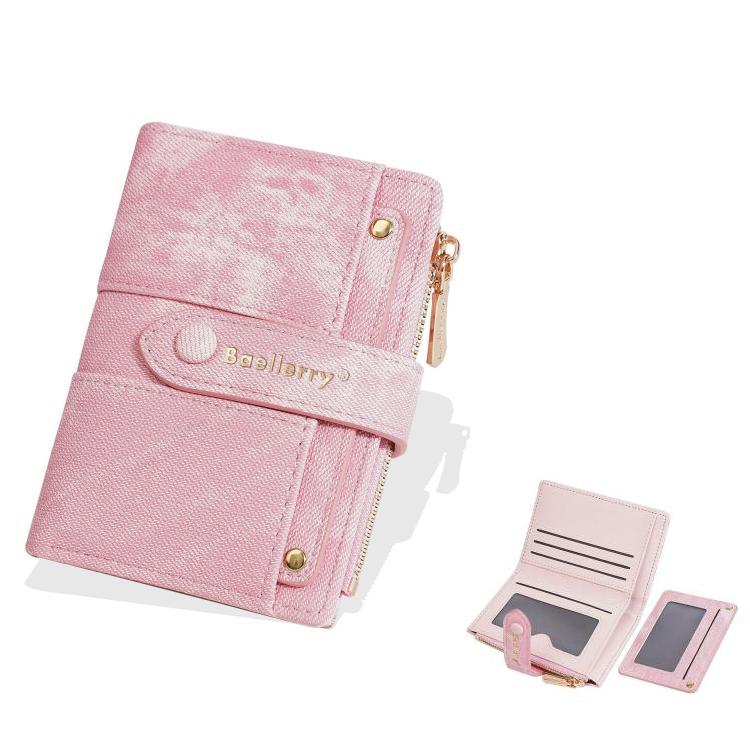 

Baellerry N8354 Women Short Wallet Zipper Coin Bag Detachable Card Clip(Pink)