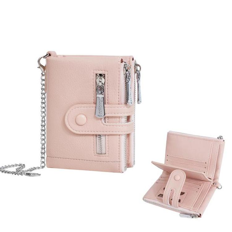 

Baellerry D3262 Compact Chain Wallet for Women PU Leather Multi-Purpose Coin Purse & Card Organizer(Pink)