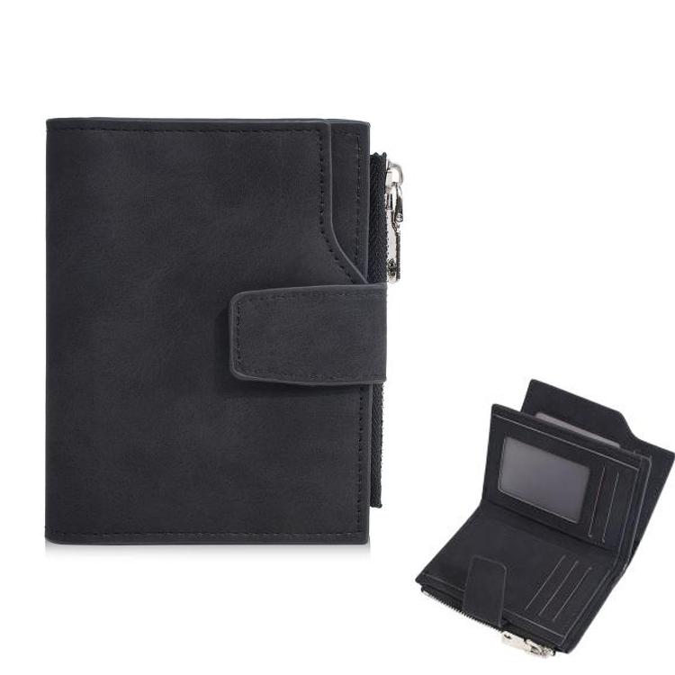 

Baellerry D3086 Men Compact Trifold Wallet with Zipper Slim Vertical Minimalist Design(Black)