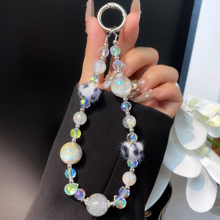 

Leopard Print Fur Ball Cell Phone Chain Crystal Handmade Beaded Chain(White)