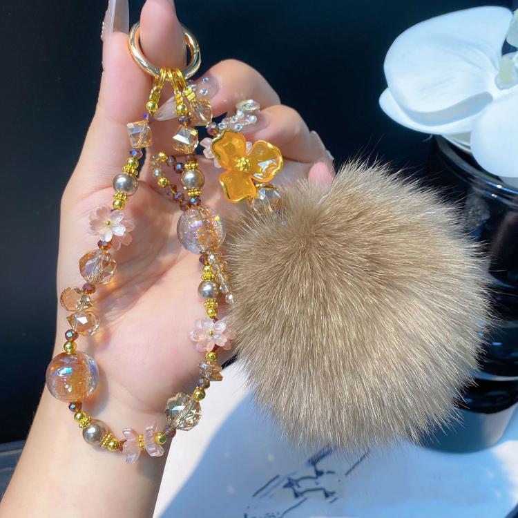 

Plush Cell Phone Chain Plush Crystal Beaded Chain Bag Charms(Brown)