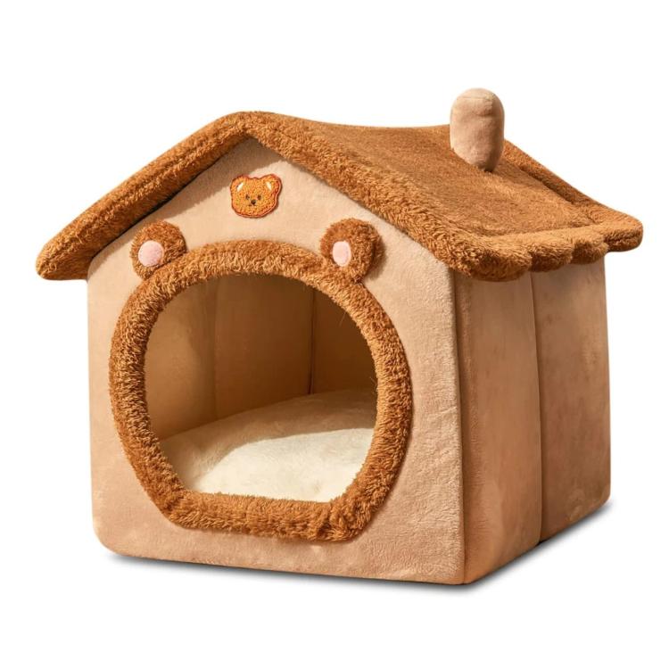 

All-Season Removable And Washable Enclosed Warm Cat Bed, Size: S(Brown Bear)