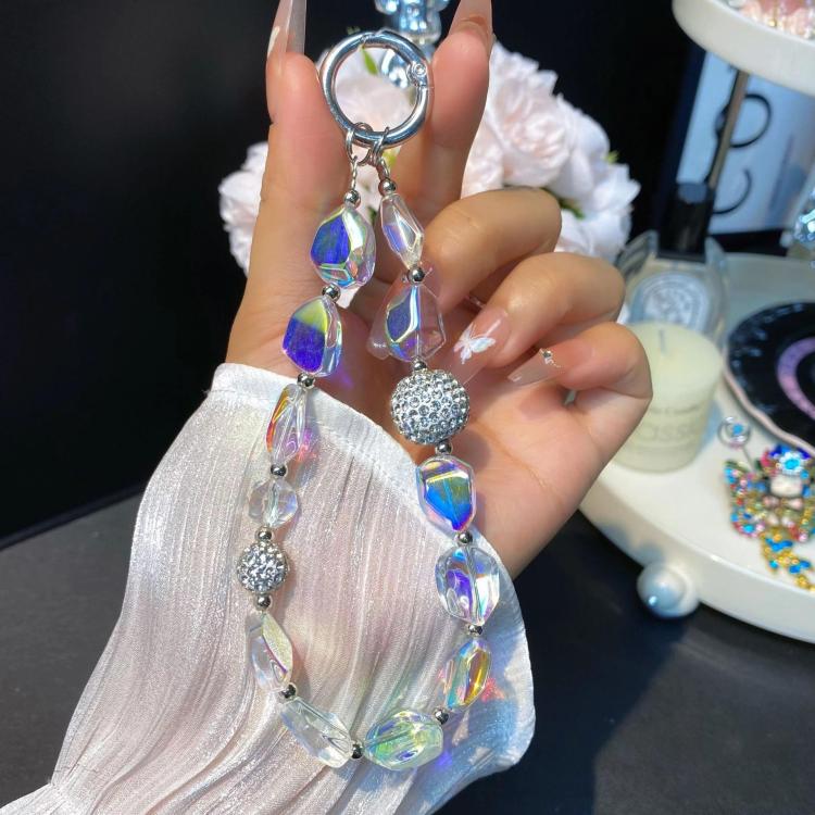

Acrylic Stone Cell Phone Lanyard Rhinestone Orb Lanyard Handheld Keychain(White Colorful)