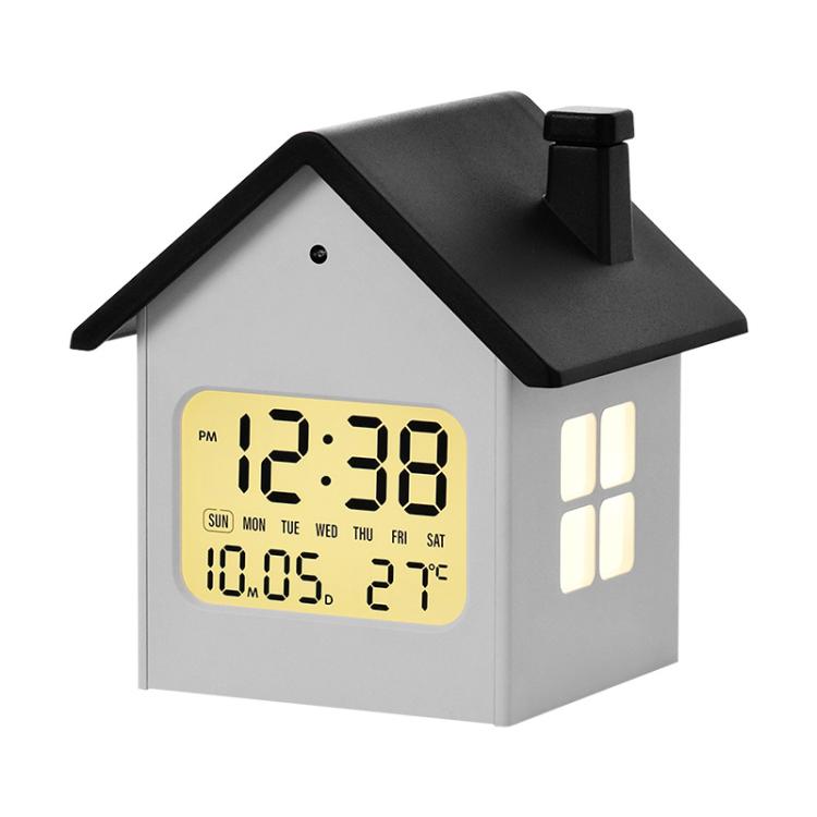 

House-Shaped LCD Alarm Clock Multifunctional Children Clock Bedside Clock With Night Light(Black)