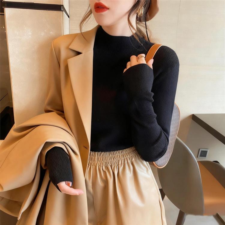 

Half-Neck Collar Knitted Sweater Slim-Fit Long-Sleeved Inner Layer Top, Size: S(Black)