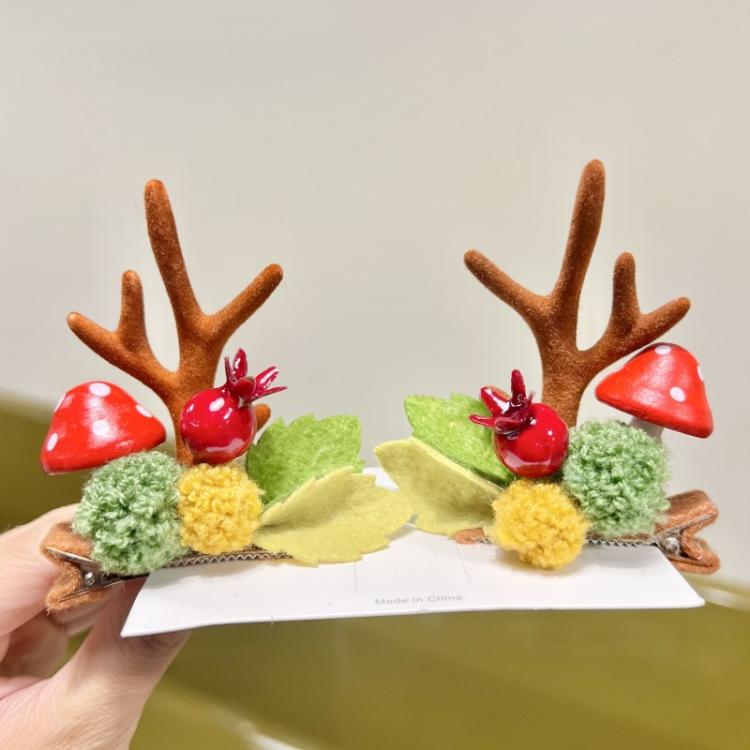 

1pair Christmas Hair Clip Antler Hair Accessory, Style: Mushroom Brown