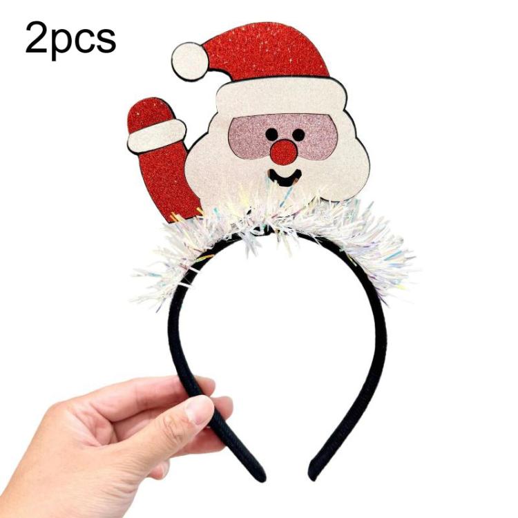 

2pcs Christmas Holiday Headband Lurex Hair Accessories With Santa Snowman Reindeer Designs, Style: Santa Claus