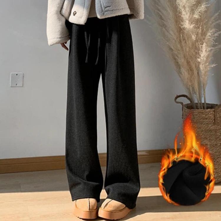 

High Waisted Straight-leg Loose Fitting Wide Leg Pants, Color: Fleece-lined Black Regular(S)