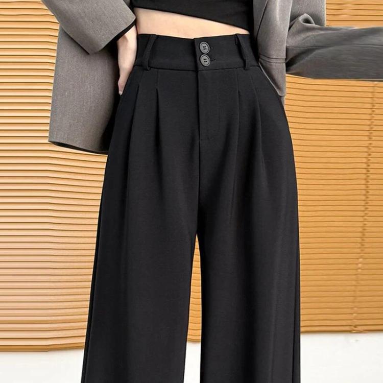 

Women Wide-Leg Straight-Leg Suit Pants, Color: Spring/Autumn Crystal Linen Regular Black(M)