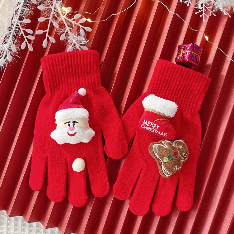 

Christmas Reindeer Gloves Winter Five-Finger Thermal Gloves, Style: Gingerbread Man