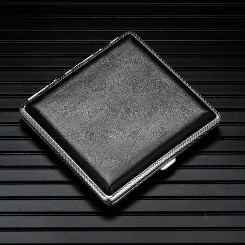 ultra thin cigarette case Leather Cigarette Case for 20 Filter Cigarettes 8.0mm Ultra Thin Portable Cigarette  Holder(Black Plain Texture)