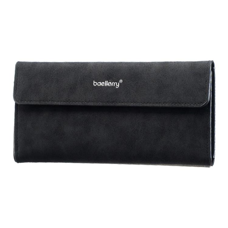 

Baellerry C3099 Men Long Wallet Minimalist Flip Cover Multi-Card Holder Business Casual Tri-Fold Matte Clutch(Black)