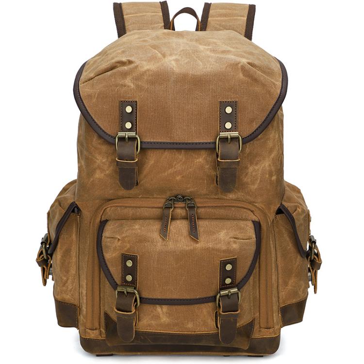 

Waxed Canvas Photography Backpack Retro Double-Shoulder Bag For Mirrorless Camera And Laptop(Earthy Yellow)