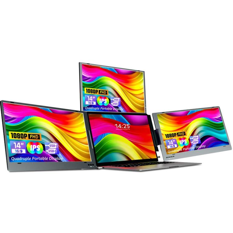 14 inch Triple-Screen One-Cable Connection 1080P Laptop Extension Display Portable Monitor