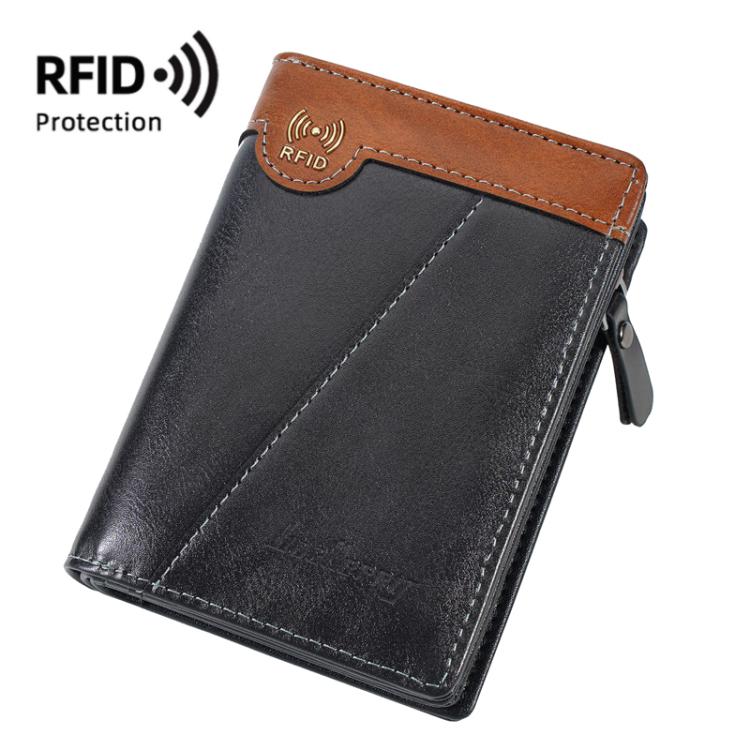 

Baellerry D5592 Men Compact Wallet Vintage Waxed Leather RFID Multi-Card Holder(Black)