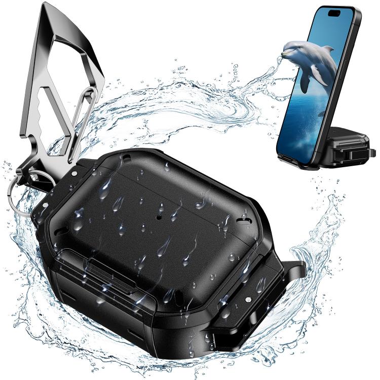 

For AirPods 4 Fully Enclosed Shockproof Waterproof Headphone Case(Black)