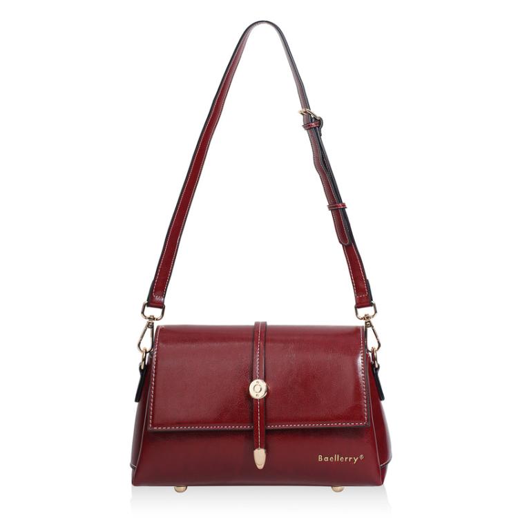 

Baellerry N8943 Vintage Waxed Leather Women Small Square Bag With Metal Buckle Single-Shoulder Crossbody Bag(Red)